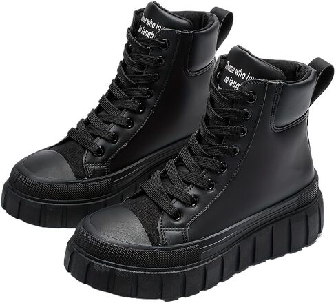 Women's Comfortable Thick Sole Heightening Casual Shoes Daily Laced Black Simple High Top Sports Women's Shoes Four Seasons Outdoor in Kuwait
