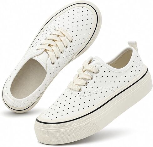 Women Platform Canvas Sneakers Polka Dot Lace Up Shoes in Kuwait