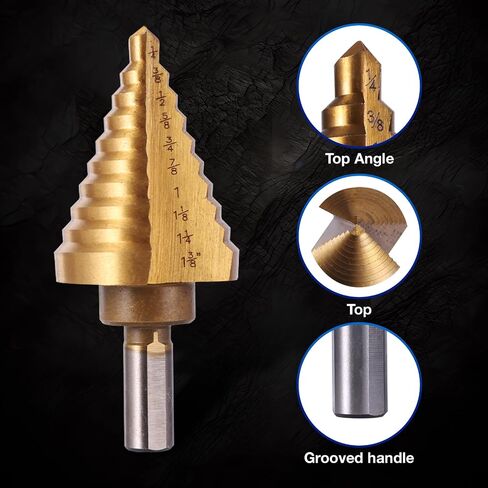 5Pcs Step Drill Bit & 5Pcs Countersink Drill Bit Set, Titanium Coated, HSS Step Bit, 50 Sizes of Step Bit for Metal with Aluminum Case, Multiple Hole Stepped Up Bits for DIY in Kuwait