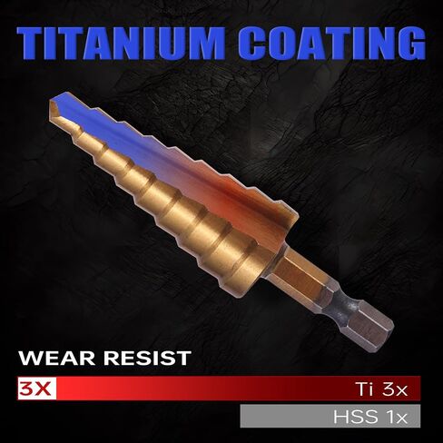 5Pcs Step Drill Bit & 5Pcs Countersink Drill Bit Set, Titanium Coated, HSS Step Bit, 50 Sizes of Step Bit for Metal with Aluminum Case, Multiple Hole Stepped Up Bits for DIY in Kuwait