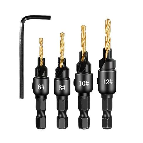 4 PCS Countersink Drill Bit Set, Woodworking Drill Bit, Woodworking Tools, Premium Steel Construction with L-Wrench, Industrial Drilling Accessories for DIY Carpentry and Furniture Making in Kuwait