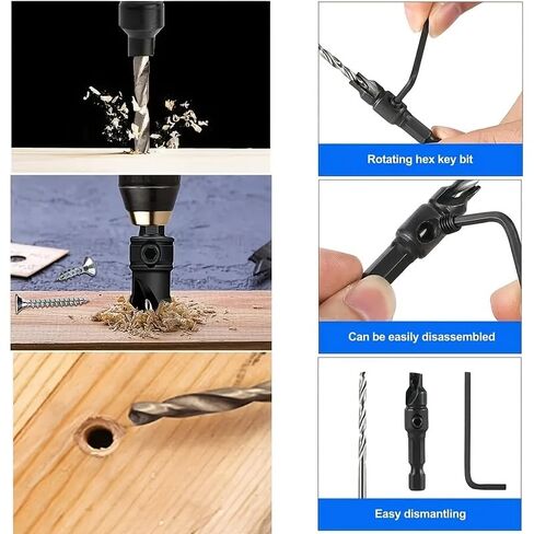 4 PCS Countersink Drill Bit Set, Woodworking Drill Bit, Woodworking Tools, Premium Steel Construction with L-Wrench, Industrial Drilling Accessories for DIY Carpentry and Furniture Making in Kuwait