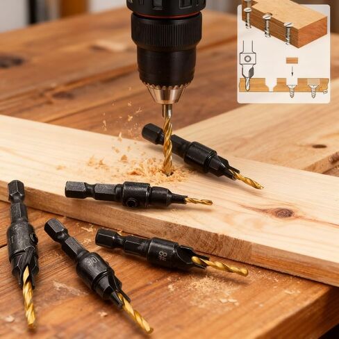 4 PCS Countersink Drill Bit Set, Woodworking Drill Bit, Woodworking Tools, Premium Steel Construction with L-Wrench, Industrial Drilling Accessories for DIY Carpentry and Furniture Making in Kuwait