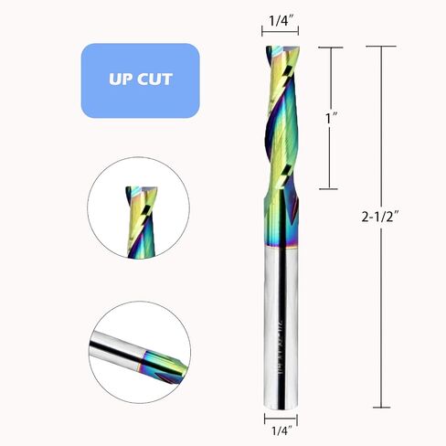 NE12 Upcut Spiral Router Bit 1/4 Inch Shank, 1/4 Cutting Diameter Solid Carbide End Mill with DLC Toating for Wood Mortises and Cutting Dadoes Carving in Kuwait
