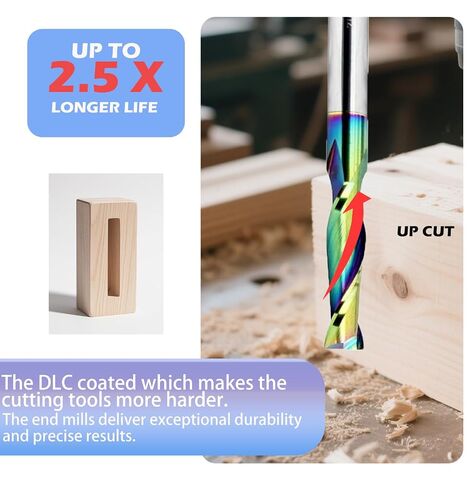 NE12 Upcut Spiral Router Bit 1/4 Inch Shank, 1/4 Cutting Diameter Solid Carbide End Mill with DLC Toating for Wood Mortises and Cutting Dadoes Carving in Kuwait