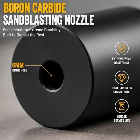 6 mm Boron Carbide Sandblasting Nozzle with Sleeve, Ultra Wear-Resistant Sandblaster Gun Tip Replacement for Siphon Abrasive Blaster Gun in Kuwait