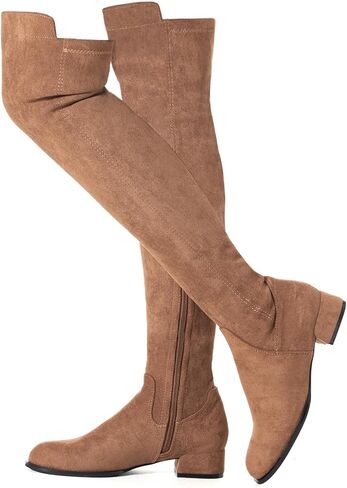 N.N.G Women Over the Knee Boots Thigh High Suede Black Block Low 2 Inch Heel Chunky Above Knee Winter Pointed toe in Saudi Arabia
