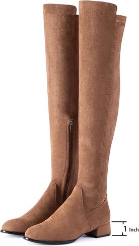 N.N.G Women Over the Knee Boots Thigh High Suede Black Block Low 2 Inch Heel Chunky Above Knee Winter Pointed toe in Saudi Arabia