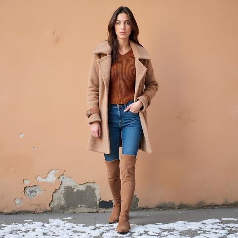 N.N.G Women Over the Knee Boots Thigh High Suede Black Block Low 2 Inch Heel Chunky Above Knee Winter Pointed toe in Saudi Arabia