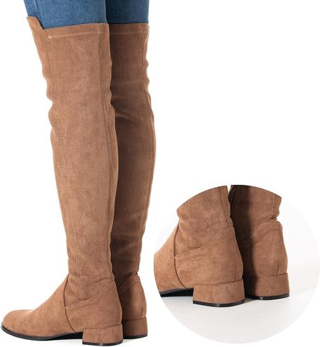 N.N.G Women Over the Knee Boots Thigh High Suede Black Block Low 2 Inch Heel Chunky Above Knee Winter Pointed toe in Saudi Arabia
