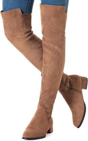 N.N.G Women Over the Knee Boots Thigh High Suede Black Block Low 2 Inch Heel Chunky Above Knee Winter Pointed toe in Saudi Arabia