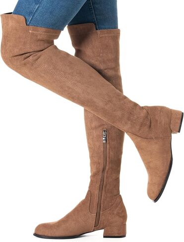 N.N.G Women Over the Knee Boots Thigh High Suede Black Block Low 2 Inch Heel Chunky Above Knee Winter Pointed toe in Saudi Arabia
