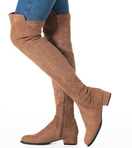 N.N.G Women Over the Knee Boots Thigh High Suede Black Block Low 2 Inch Heel Chunky Above Knee Winter Pointed toe in Saudi Arabia
