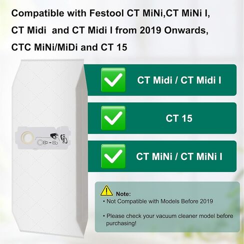 5 Pack 204308 Filter Bags Compatible with Festool CT MINI, CT MINI I, CT MIDI and CT MIDI I from 2019 Onwards, CTC MINI/MIDI and CT 15, Dust Collector Bags Vacuum Bags in Kuwait