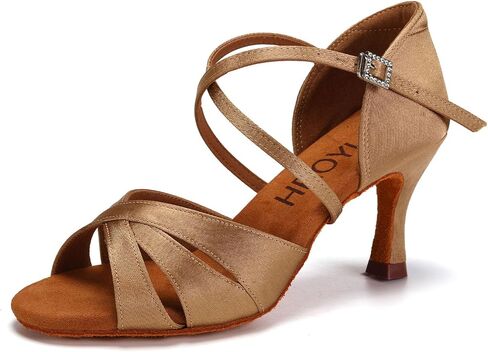 HROYL Women Latin Dance Shoe Satin Salsa Ballroom Practice 3047 | Performece Social Cha Cha Salsa Dancing Shoes Bachata Sandals in Kuwait