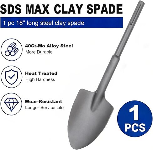 18'' SDS Max 40Cr Alloy Steel Clay Spade Bit, Jack Hammer Attachment for Trenching, Digging Clay, Gravel, Frozen Soil and Concrete Demolition in Kuwait