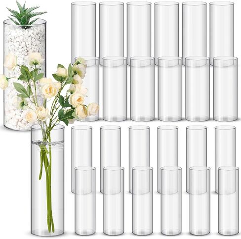 Nuogo 24 Pcs Acrylic Clear Cylinder Vase Plastic Flower Vase Unbreakable Tall for Wedding Centerpieces Party Home Plants Bouquet Decor (12 Inch) in Saudi Arabia