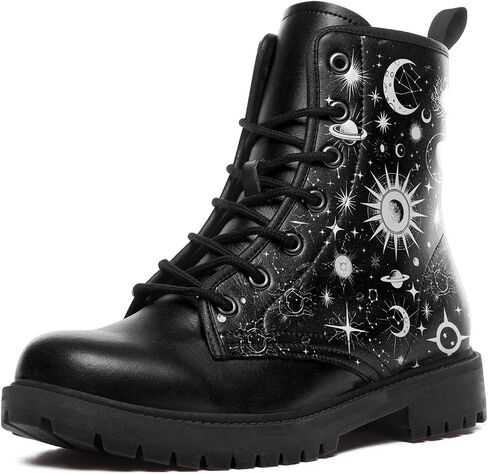 Sun and Moon Fashion Women's Ankle Boots Men's Platform Lace-up Leather Combat Booties Gift Winter Fall Dress Boots in Kuwait
