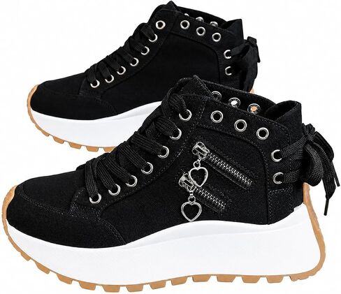 Women's High Top Platform Sneakers Casual Zipper Canvas Shoes in Kuwait