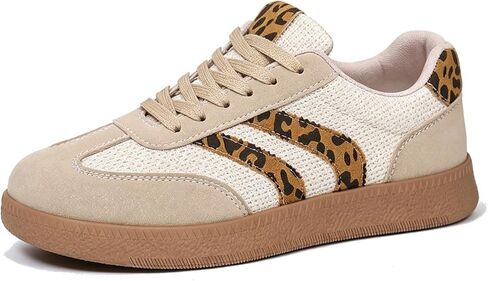 Women's Retro Leopard Mesh Sneakers Casual Gum Sole Low Top Trainers in Kuwait