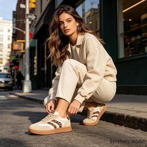 Women's Retro Leopard Mesh Sneakers Casual Gum Sole Low Top Trainers in Kuwait