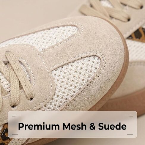 Women's Retro Leopard Mesh Sneakers Casual Gum Sole Low Top Trainers in Kuwait