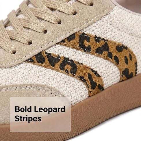 Women's Retro Leopard Mesh Sneakers Casual Gum Sole Low Top Trainers in Kuwait
