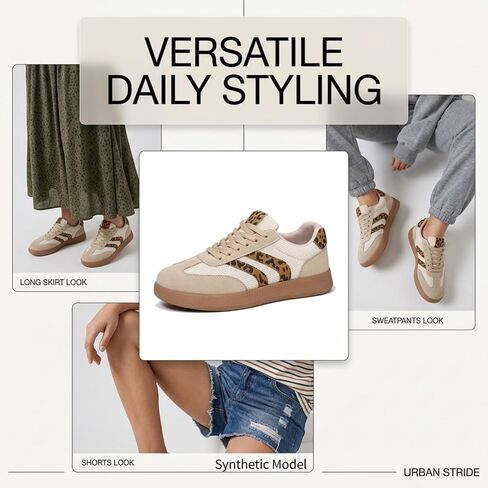 Women's Retro Leopard Mesh Sneakers Casual Gum Sole Low Top Trainers in Kuwait