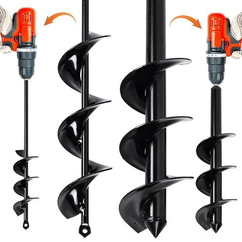 Garden Auger Drill Bit for Planting - Pack of 2-1.6"x16.5" & 3.5"x16" – Garden Spiral Hole Digging for Planting, Bulbs, Bedding Plants & More - Compatible with 3/8 Inch Hex Drive in Kuwait