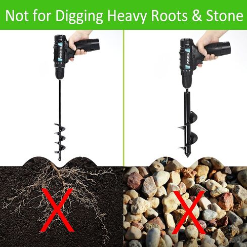 Garden Auger Drill Bit for Planting - Pack of 2-1.6"x16.5" & 3.5"x16" – Garden Spiral Hole Digging for Planting, Bulbs, Bedding Plants & More - Compatible with 3/8 Inch Hex Drive in Kuwait