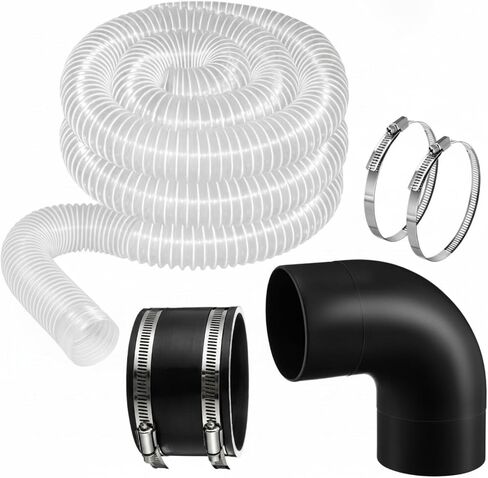 Saillong 4" x 10' PVC Dust Collection Hose with Quick Connect 4in Elbow, 4" Rubber Dust Contral Flex Cuff and 2 Steel Adjustable Hose Clamps for Capturing Sawdust, Wood Chips and Debris in Saudi Arabia