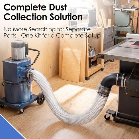 Saillong 4" x 10' PVC Dust Collection Hose with Quick Connect 4in Elbow, 4" Rubber Dust Contral Flex Cuff and 2 Steel Adjustable Hose Clamps for Capturing Sawdust, Wood Chips and Debris in Saudi Arabia