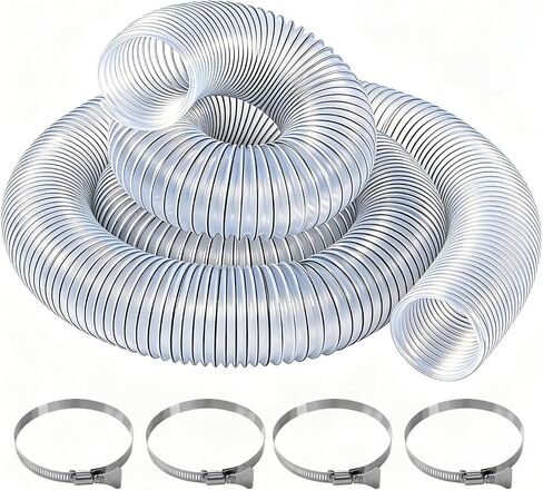 4" x 16' Clear Black PVC Dust Collection Hose Steel Wire Reinforced | Flexible puncture resistant tubing, comes with 4 stainless steel clamps for all dust collection systems in Kuwait