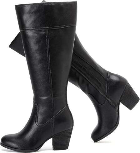 Luoika Women's Extra Wide Calf Knee High Boots. | Wide Width, Round Toe, Slouchy Boots, Chunky Heel. in Kuwait
