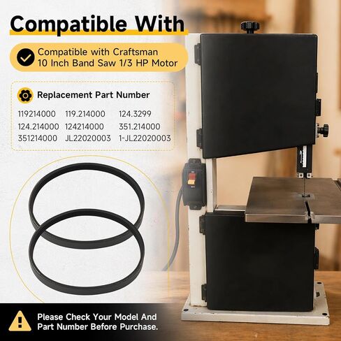 2 PCS Band Saw Drive Belt Compatible With Craftsman 10 Inch Band Saw 1/3 HP Motor Replace#: 119214000 119.214000 JL22020003 351.214000 in Kuwait