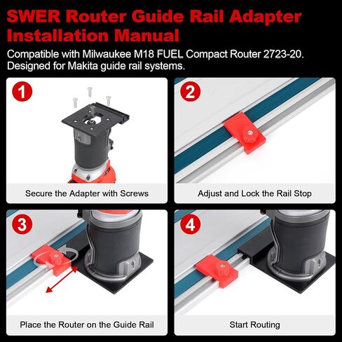 SWER Guide Rail Adapter for Milwaukee Compact Router, Precision Track Guide | Make straight cuts, grooves, dados, and clean edges with control; stable guide-rail support keeps the compact router aligned in Kuwait