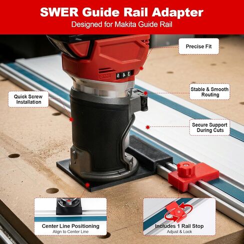 SWER Guide Rail Adapter for Milwaukee Compact Router, Precision Track Guide | Make straight cuts, grooves, dados, and clean edges with control; stable guide-rail support keeps the compact router aligned in Kuwait
