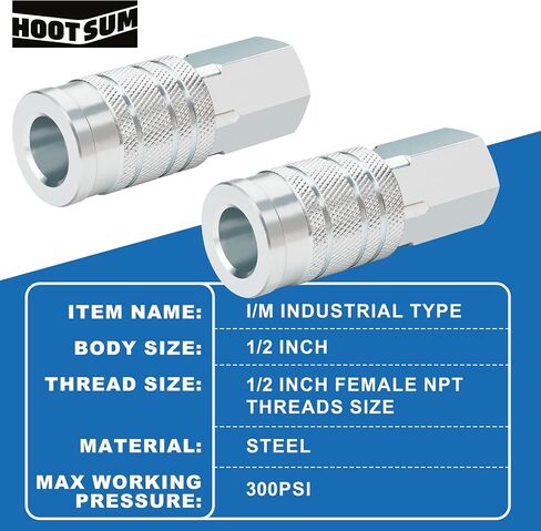 2PCS 1/2" I/M Industrial Type Air Coupler with 1/2" FNPT, Steel High Flow Air Tool Fittings in Kuwait