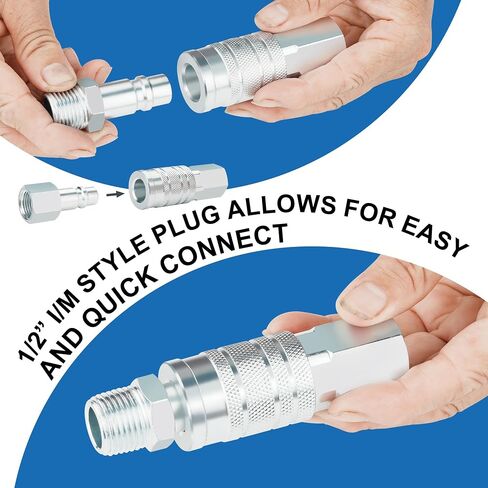 2PCS 1/2" I/M Industrial Type Air Coupler with 1/2" FNPT, Steel High Flow Air Tool Fittings in Kuwait