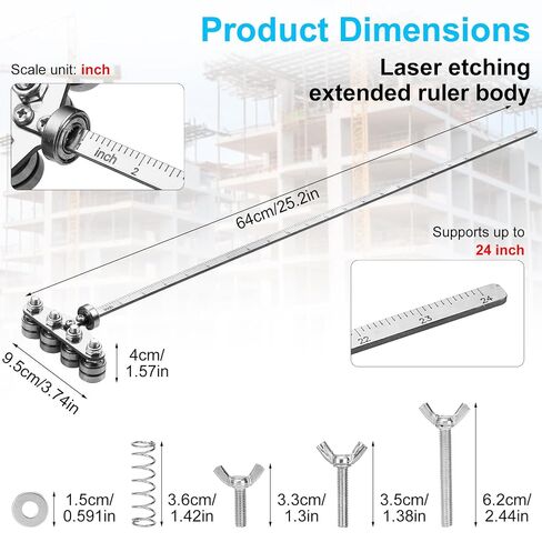 Circular Saw Guide Rail, 24-Inch Adjustable Rip Cut Guide – Stainless Steel Straight Edge Track with Inch Scale, 3-Roller Positioning Caliper Fence for DIY Woodworking (Fits Most 7-1/4" Saws) in Kuwait
