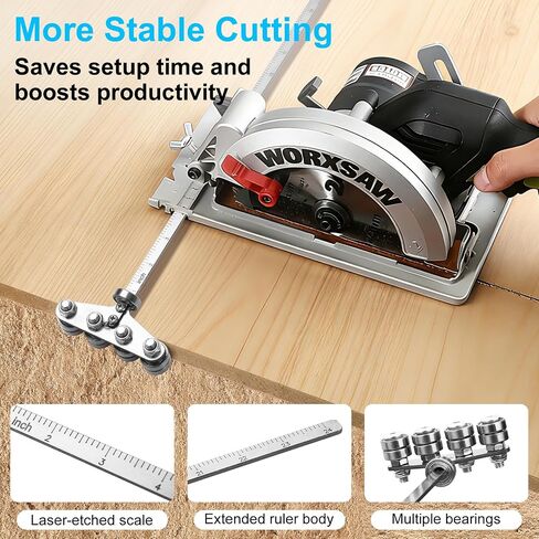 Circular Saw Guide Rail, 24-Inch Adjustable Rip Cut Guide – Stainless Steel Straight Edge Track with Inch Scale, 3-Roller Positioning Caliper Fence for DIY Woodworking (Fits Most 7-1/4" Saws) in Kuwait