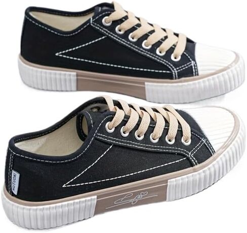 Comfortable Women's Canvas Sneakers - Casual Lace Up Flat Shoes for Walking and Skateboarding in Kuwait