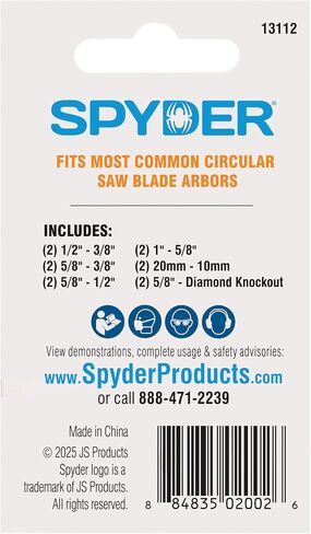 Spyder Arbor Bushing Kit for Circular Saw Blades, 12 pieces, includes Common Adapters for many Diameters, Reduces Wobble, Increases Safety and Stability (13112) in Kuwait
