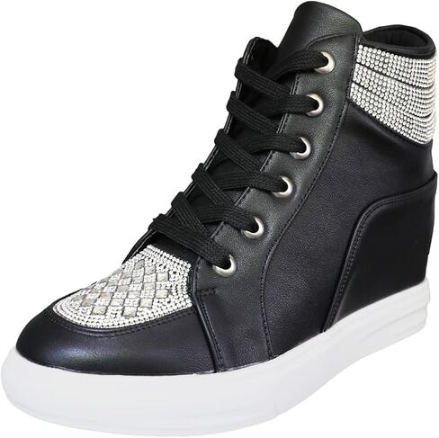 rismart Women's High Top Wedge Fashion Sneakers Glitter Lace up Ankle Bootie in Kuwait