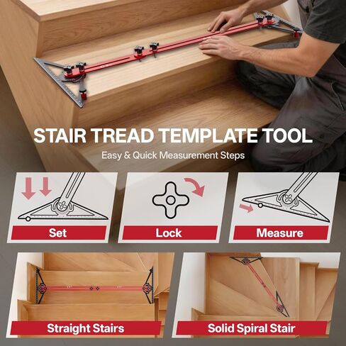 Stair Tread Template Tool, 10" to 67" Adjustable Aluminum Stair Tread Jig, Precision Angle Length Depth Measuring Gauge Tool for Floors Cabinets Woodworking Construction,Includes Storage Bag in Kuwait