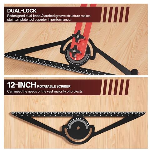 Stair Tread Template Tool, 10" to 67" Adjustable Aluminum Stair Tread Jig, Precision Angle Length Depth Measuring Gauge Tool for Floors Cabinets Woodworking Construction,Includes Storage Bag in Kuwait