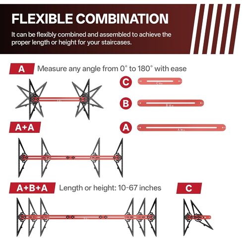 Stair Tread Template Tool, 10" to 67" Adjustable Aluminum Stair Tread Jig, Precision Angle Length Depth Measuring Gauge Tool for Floors Cabinets Woodworking Construction,Includes Storage Bag in Kuwait