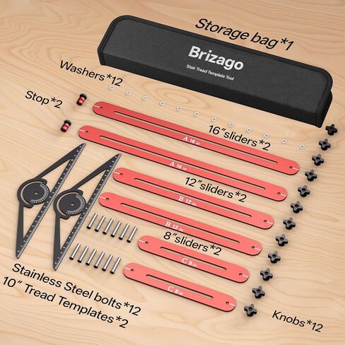 Stair Tread Template Tool, 10" to 67" Adjustable Aluminum Stair Tread Jig, Precision Angle Length Depth Measuring Gauge Tool for Floors Cabinets Woodworking Construction,Includes Storage Bag in Kuwait