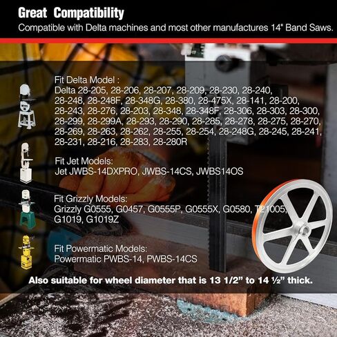 14" Cast Iron Bandsaw Replacement Kit – Alloy Upper Wheel Hinge & Bracket Assembly Compatible with Jet #100016A-1 + 2 Pack Urethane Band Saw Tires for Delta, Jet, Grizzly, Powermatic, etc in Kuwait