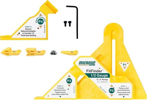 MICROJIG FitFinder 1/2 Gauge - Fast, Accurate Center Point Finder for Woodworking Materials up to 3" Thick | Perfect for Precise Cuts and Tool Setup with Upgrade Kit, Bundle in Kuwait